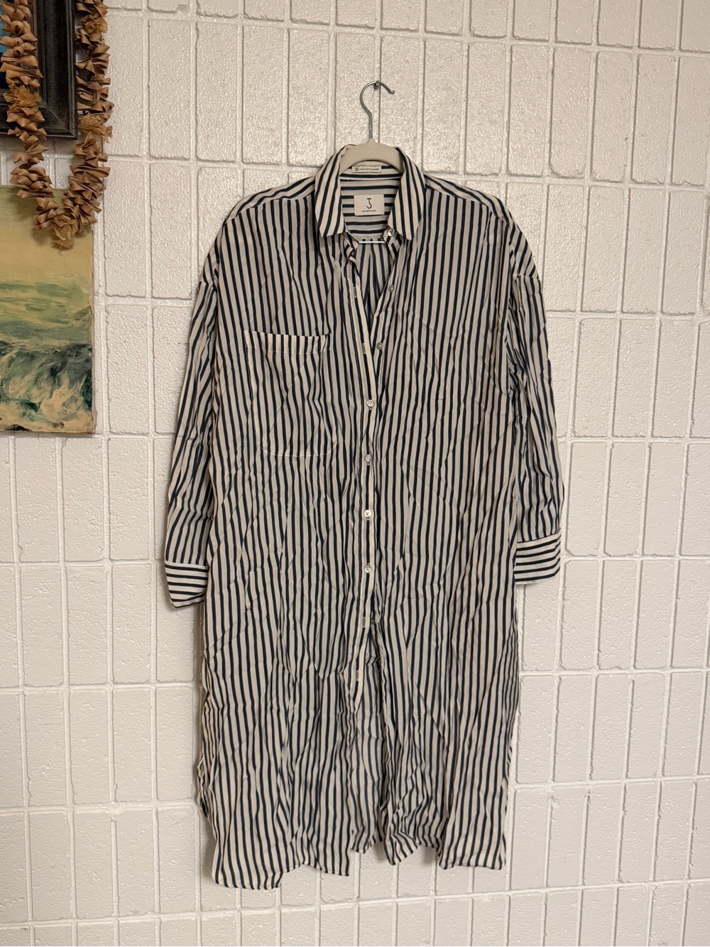 Striped Button-Down Shirt Dress in Navy and White